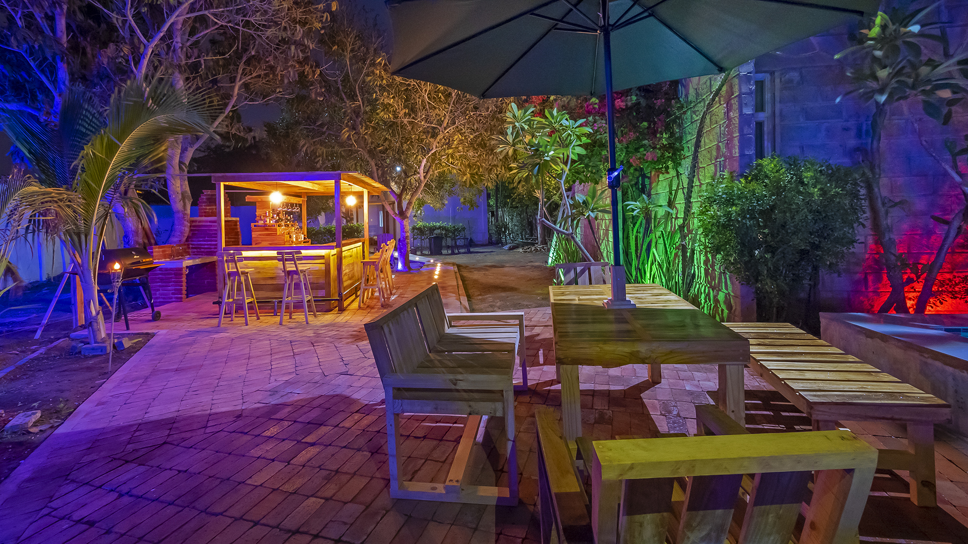Compound — colorful pool area